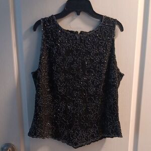 J Kara Black Beaded Elegant, Festive. Sleeveless Blouse